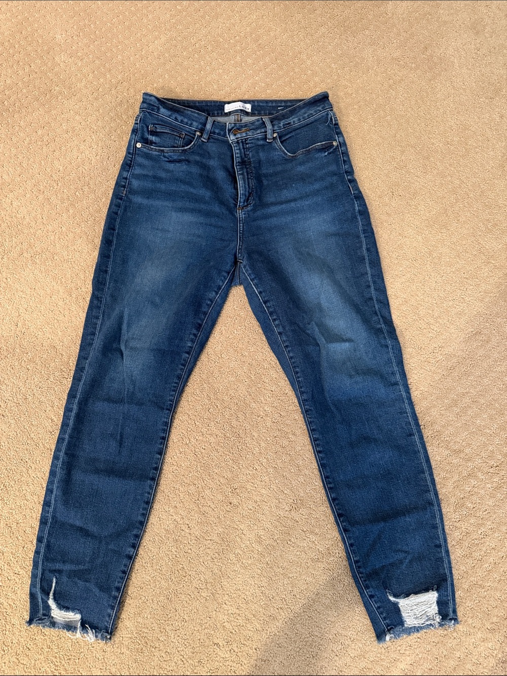 LOFT Dark Indigo Ankle Crop Jeans with Raw Hem
